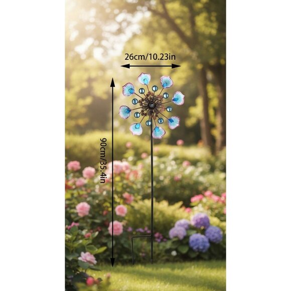 Wind Chime Spinner Blue Pinwheel Rotating Metal Home Garden Yard Art - Picture 5 of 11